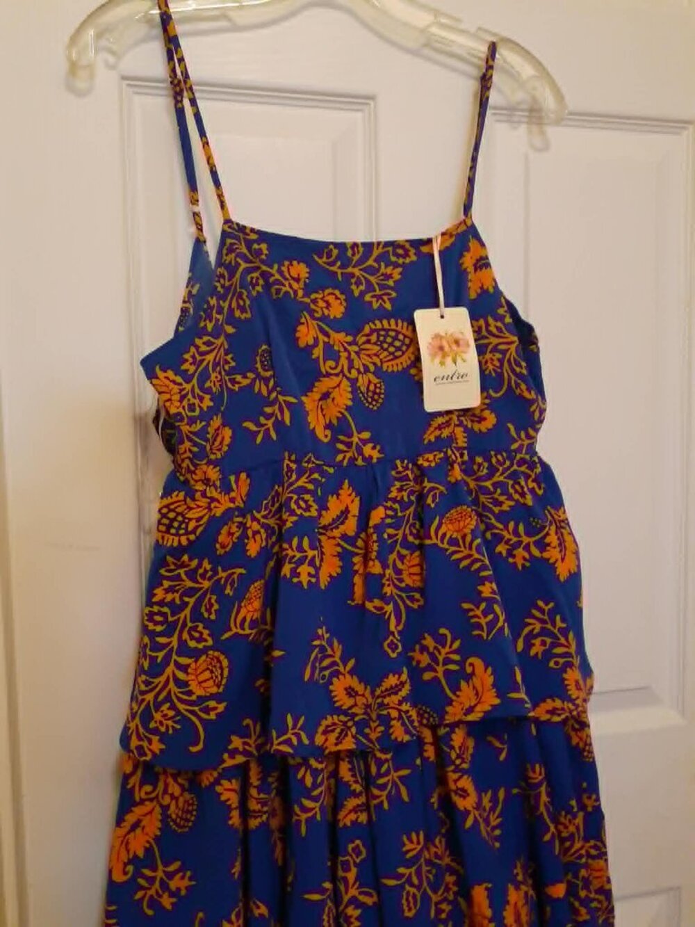 ENTRO Blue and Orange Tiered Ruffle Maxi Dress - Picture 10 of 10